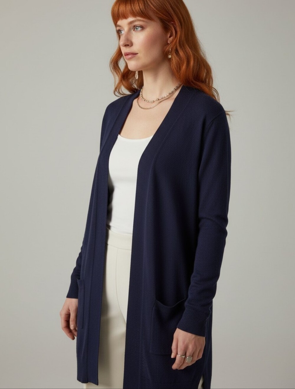 Kersh 81 Nineteen Navy Open-Front Cardigan with Pockets
